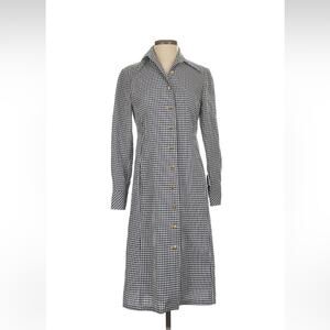 Vintage 60s Jelofs Milburn navy and white check long sleeved a line midi dress M